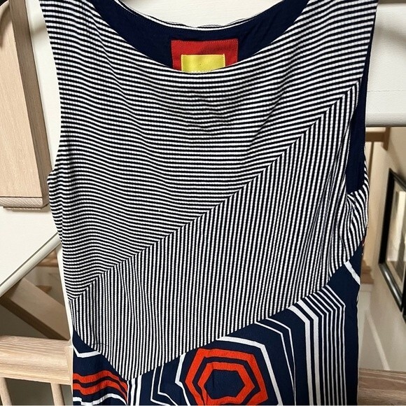 Anthropologie Maeve Cameron Striped Mixed Media Asymmetrical Dress in Black Moti - Picture 5 of 11